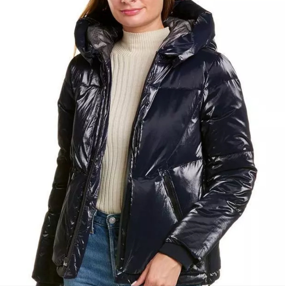 Cole Haan Grandseries Blue Shiny Down Filled Winter Puffer Jacket Small